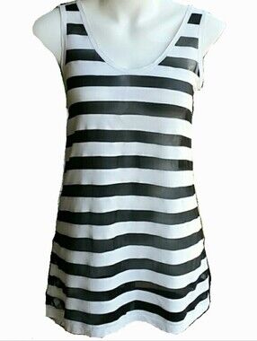 Dallin Chase New York Black White Stripes 100% Silk Knir Jersey Top size Medium